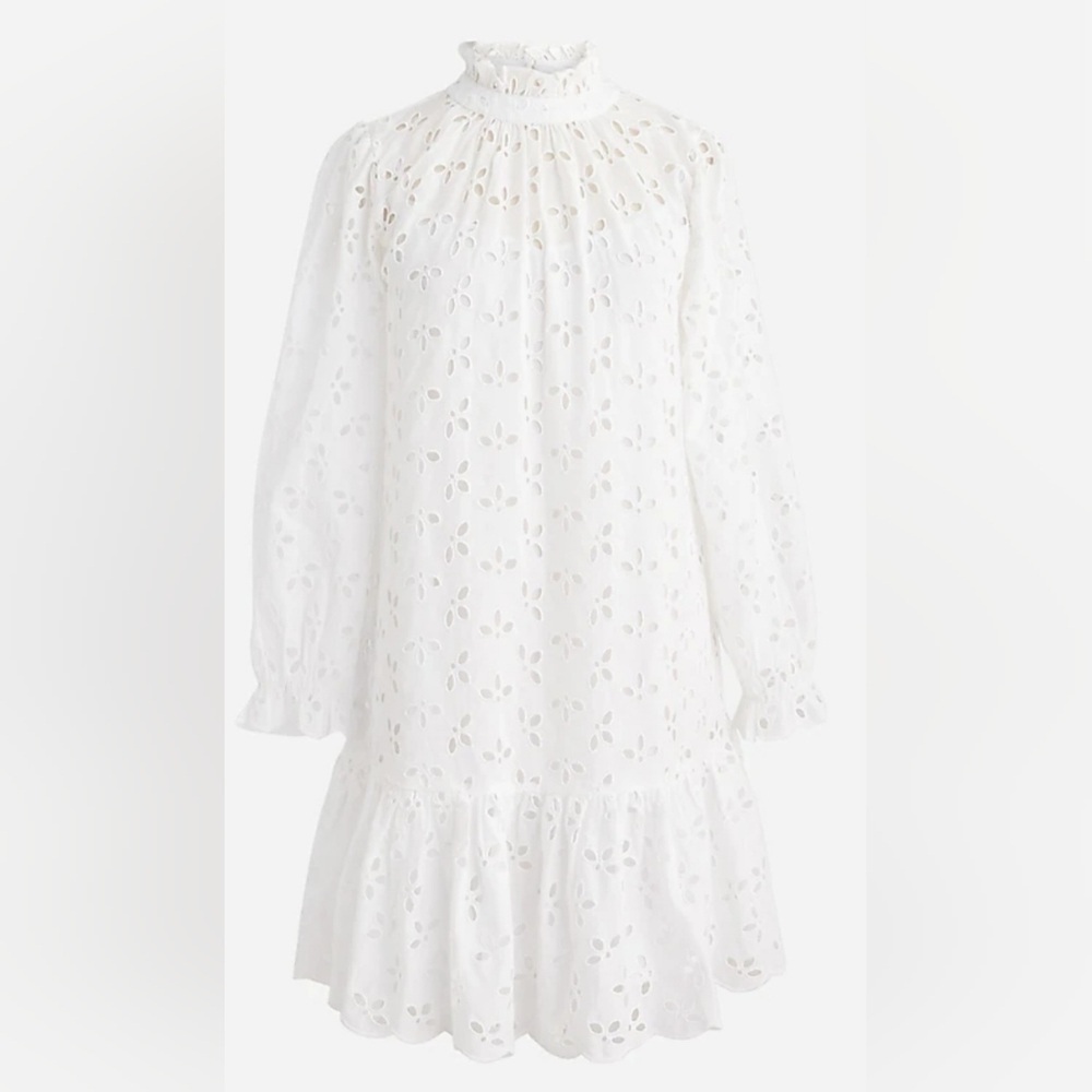 Ruffleneck mini dress in eyelet